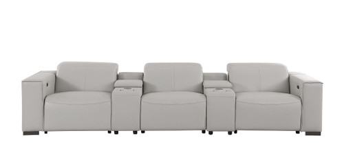 1208 - Leather Sofa With 3 Power Recliners And Two Storage Consoles