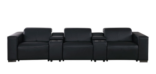 1208 - Leather Sofa With 3 Power Recliners And Two Storage Consoles
