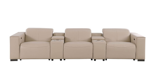 1208 - Leather Sofa With 3 Power Recliners And Two Storage Consoles