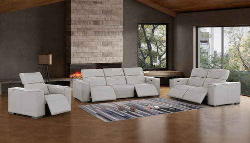 1208 - Leather Reclining Set (Sofa, Loveseat & Chair With 5 Power Recliners)