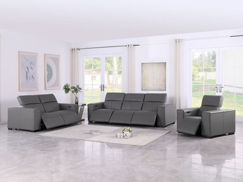 1208 - Leather Reclining Set (Sofa, Loveseat & Chair With 6 Power Recliners)