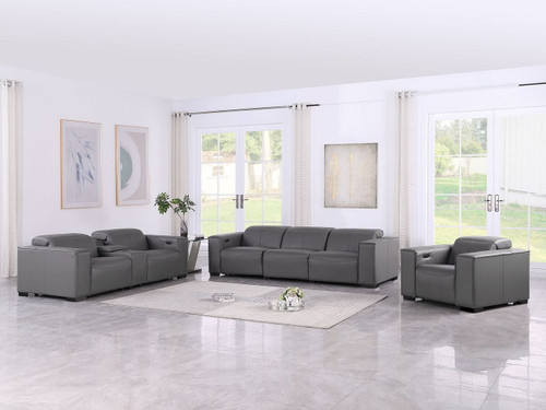1208 - Modular Leather Set With 5 Power Recliners & Power Headrests