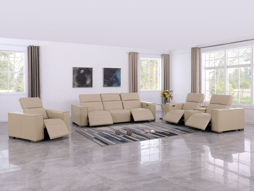 1208 - Modular Leather Set With 5 Power Recliners & Power Headrests