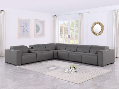 1208 - 7 Piece L-Shaped Leather Reclining Sectional With 3 Power Recliners