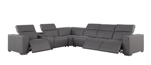 1208 - 7 Piece L-Shaped Leather Reclining Sectional With 3 Power Recliners