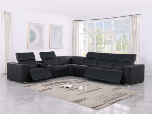 1208 - 7 Piece L-Shaped Leather Reclining Sectional With 3 Power Recliners