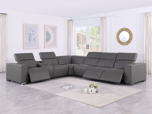 1208 - 7 Piece L-Shaped Leather Reclining Sectional With 3 Power Recliners