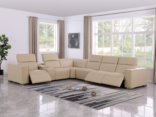 1208 - 7 Piece L-Shaped Leather Reclining Sectional With 3 Power Recliners