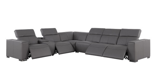 1208 - 7 Piece L-Shaped Leather Reclining Sectional With 4 Power Recliners