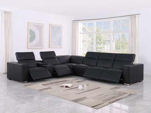 1208 - 7 Piece L-Shaped Leather Reclining Sectional With 4 Power Recliners