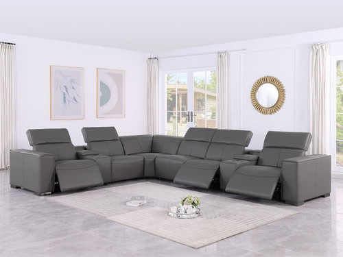 1208 - 8 Piece L Shaped Leather Sectional With 3 Power Recliners & Power Headrests