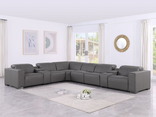 1208 - 8 Piece L Shaped Leather Sectional With 4 Power Recliners & Power Headrests