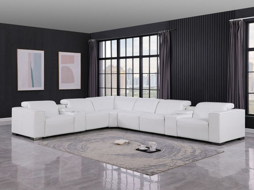 1208 - 8 Piece L Shaped Leather Sectional With 4 Power Recliners & Power Headrests
