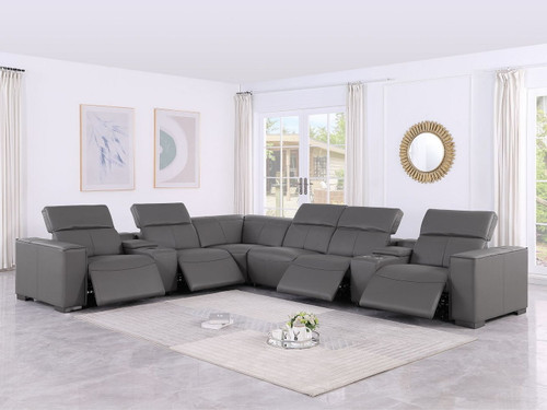 1208 - 8 Piece L Shaped Leather Sectional With 4 Power Recliners & Power Headrests