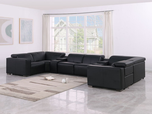 1208 - 8 Piece U Shaped Leather Sectional With 4 Power Recliners & Power Headrests