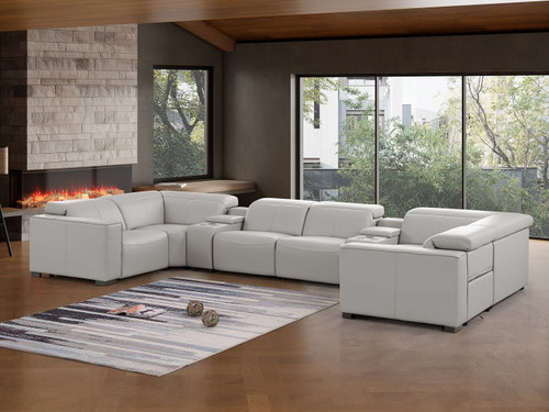 1208 - 8 Piece U Shaped Leather Sectional With 4 Power Recliners & Power Headrests
