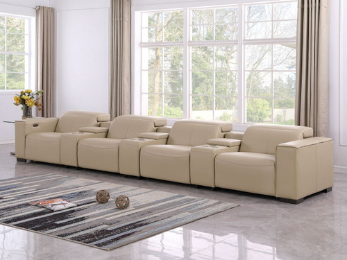 1208 - 7 Piece Leather Sofa With 4 Power Recliners And Power Headrests