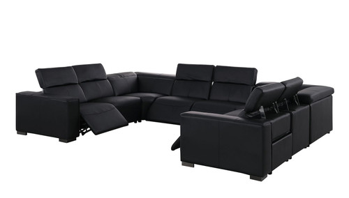 1208 - 8 Piece U Shaped Leather Sectional With 4 Power Recliners & Power Headrest