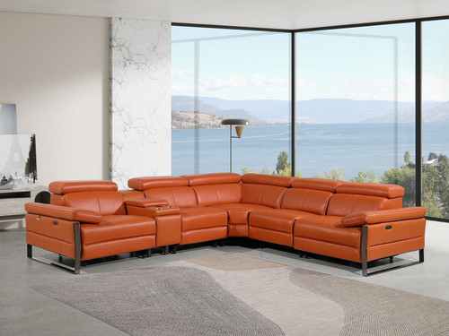 1246 - 6-Piece L-Shaped Modular Power Reclining Sectional With 3 Power Recliners And Power Headrests