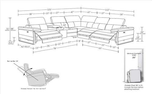 1246 - 6-Piece L-Shaped Modular Power Reclining Sectional With 3 Power Recliners And Power Headrests