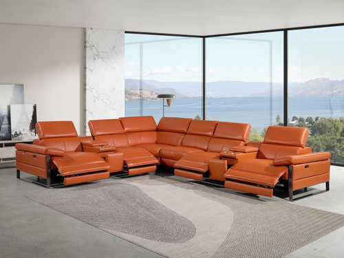1246 - 8-Piece L-Shaped Modular Power Reclining Sectional With 4 Power Recliners And Power Headrests
