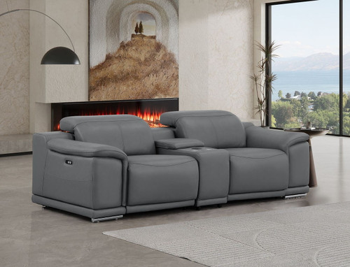2679 - Genuine Leather Console Loveseat With Dual Power Recliners