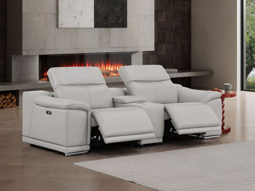2679 - Genuine Leather Console Loveseat With Dual Power Recliners