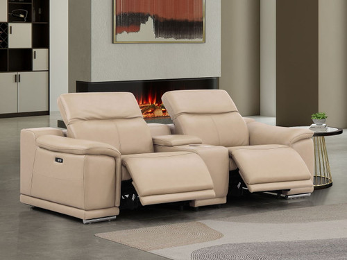 2679 - Genuine Leather Console Loveseat With Dual Power Recliners