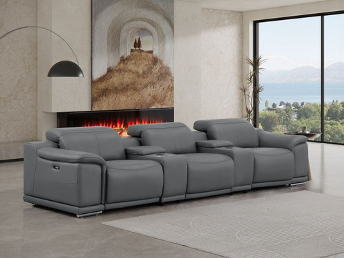 2679 - Genuine Leather Sofa With 3 Power Recliners & Dual Storage Consoles