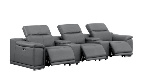 2679 - Genuine Leather Sofa With 3 Power Recliners & Dual Storage Consoles