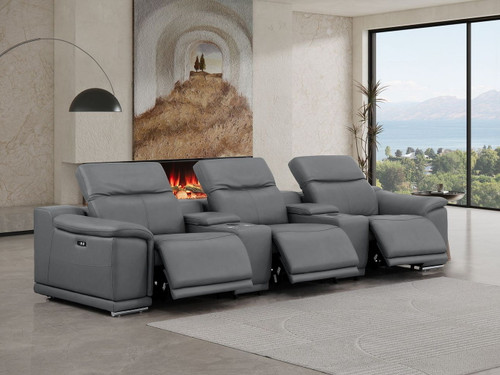 2679 - Genuine Leather Sofa With 3 Power Recliners & Dual Storage Consoles
