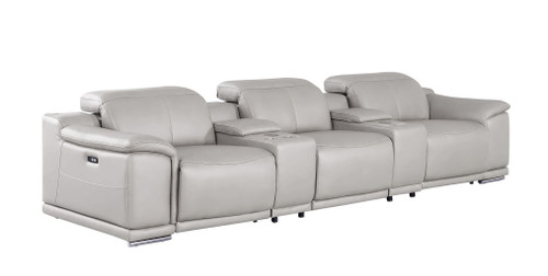 2679 - Genuine Leather Sofa With 3 Power Recliners & Dual Storage Consoles