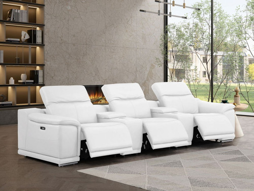 2679 - Genuine Leather Sofa With 3 Power Recliners & Dual Storage Consoles