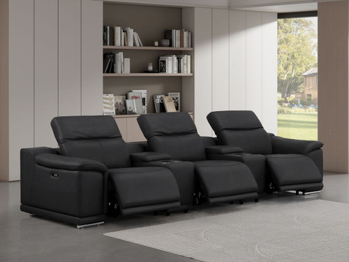 2679 - Genuine Leather Sofa With 3 Power Recliners & Dual Storage Consoles