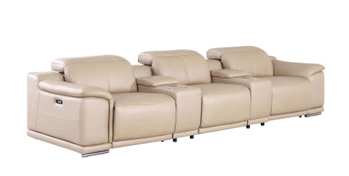 2679 - Genuine Leather Sofa With 3 Power Recliners & Dual Storage Consoles