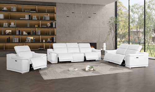 2679 - Power Reclining Sofa, Loveseat & Chair Set In Genuine Leather (5 Recliners)