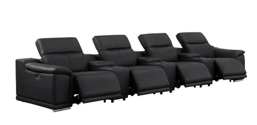 2679 - Genuine Leather Sofa With 4 Power Recliners, Power Headrests & 3 Storage Consoles
