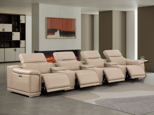 2679 - Genuine Leather Sofa With 4 Power Recliners, Power Headrests & 3 Storage Consoles