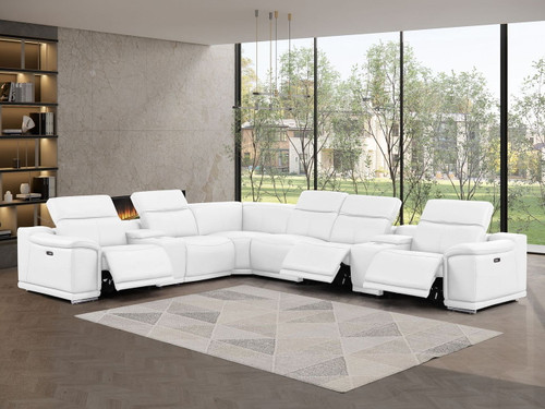 2679 - 8-Piece L-Shaped Power Reclining Sectional In Genuine Leather (3 Recliners)