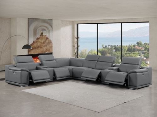 2679 - 8-Piece L-Shaped Power Reclining Sectional In Genuine Leather (4 Recliners)