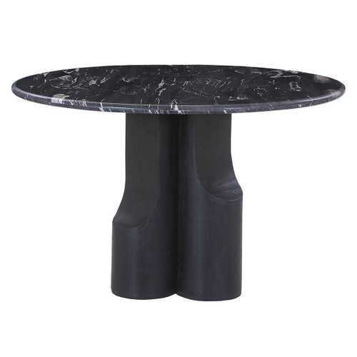 Kinton - Round Dining Table With Natural Marble Top - Black