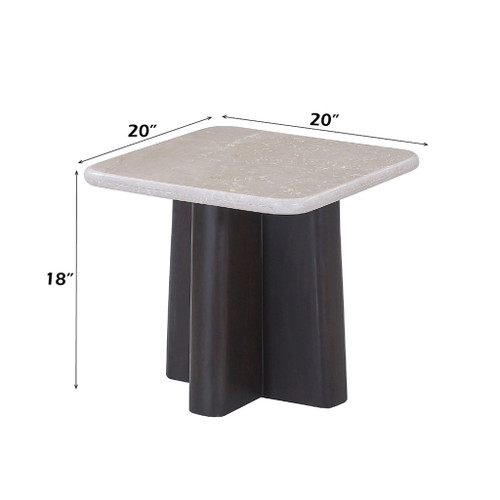 Jacory - End Table With Bottocino Marble Top - Beige / Espresso