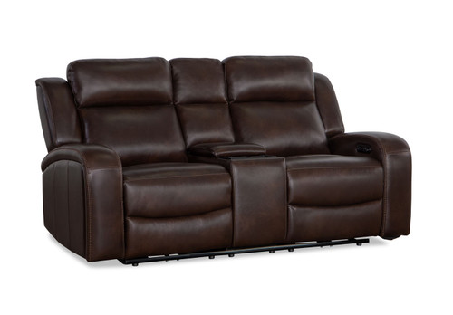 Logan - Top Grain Italian Leather Loveseat Console P2 - Reddish Brown