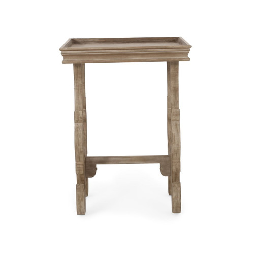 French Country Style Accent Table With Ornate Stretcher Base - Natural