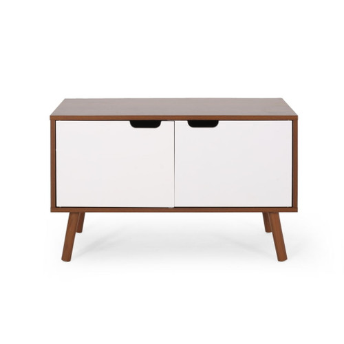 Modern 2 Door Cabinet End Table - White / Walnut