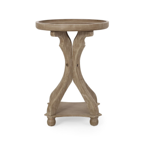 Rustic French Country Accent Table With Hourglass Firwood Base And Lipped Top