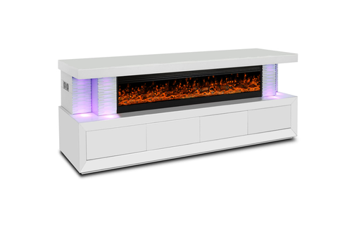 Mishka White TV Stand with Fireplace