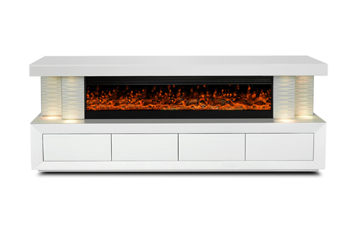 Mishka White TV Stand with Fireplace