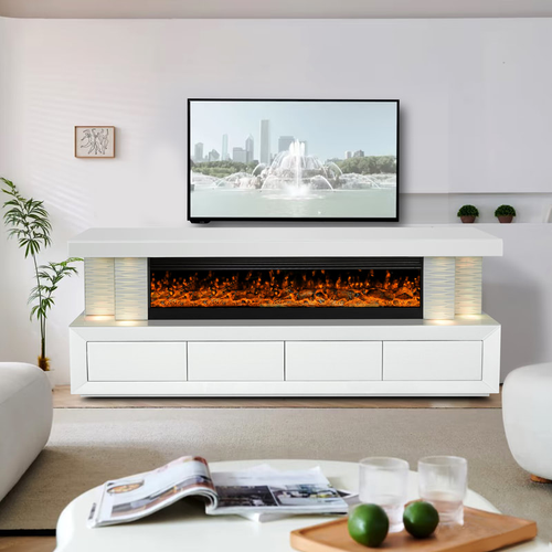 Mishka White TV Stand with Fireplace