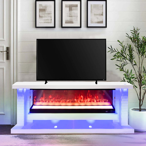 Sasha White TV Stand with Fireplace 71" A87 by Happy Homes